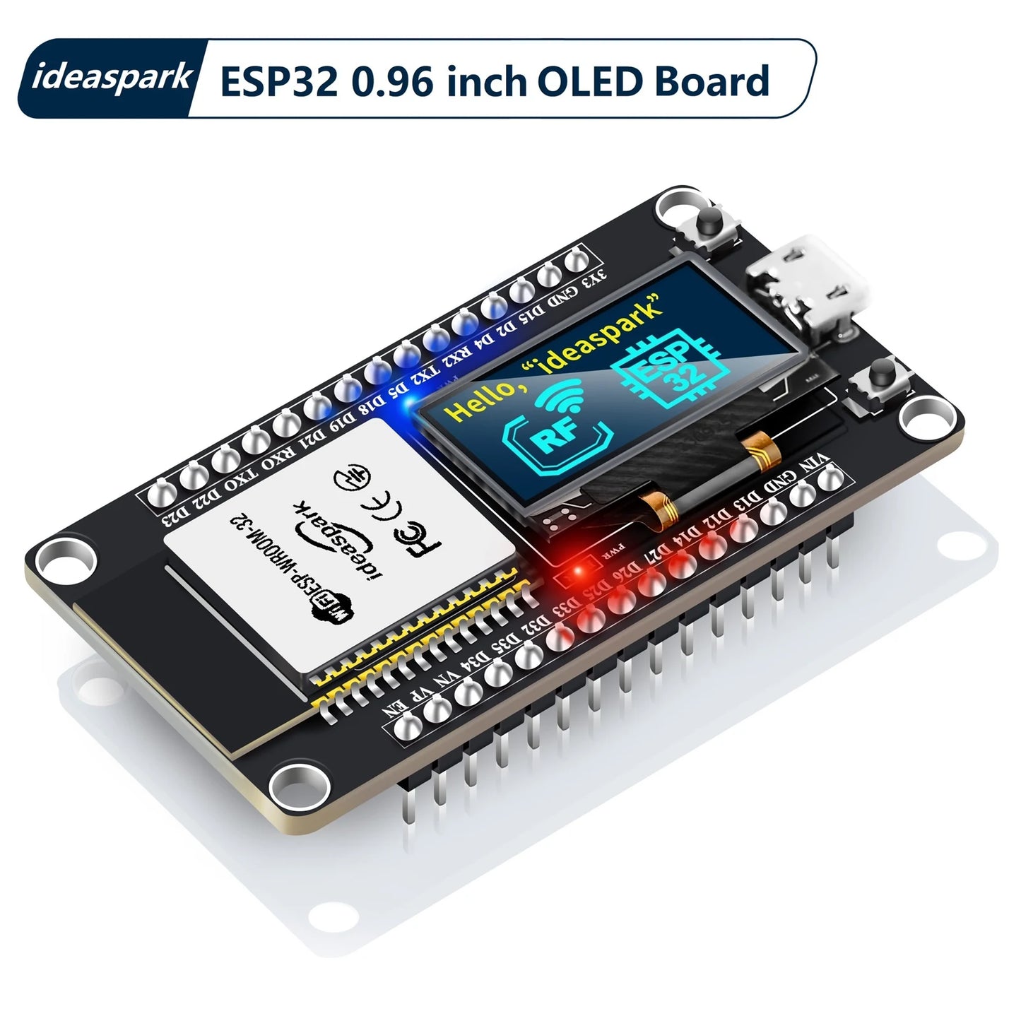 Placa Desarrollo IDEASPARK ESP32 (CH340) con Pantalla OLED 0.96", Módulo Inalámbrico WiFi+BLE, Micro USB para Arduino/Micropython