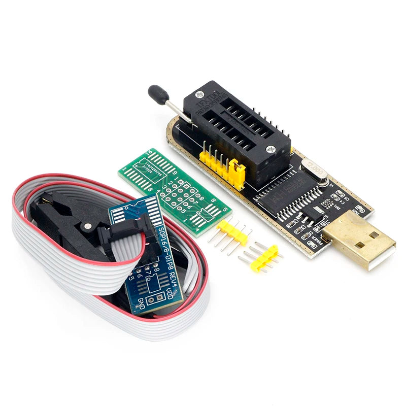 Kit Programador USB CH341 24/25 Series EEPROM Flash BIOS + Clip Test SOIC8/SOP8