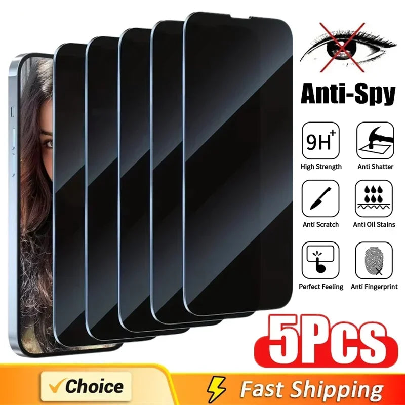 Protector Pantalla Privacidad Anti-Espía Cobertura Completa 8K para iPhone 11-16 Pro Max/Mini/XR/X/XS (5 Unidades)