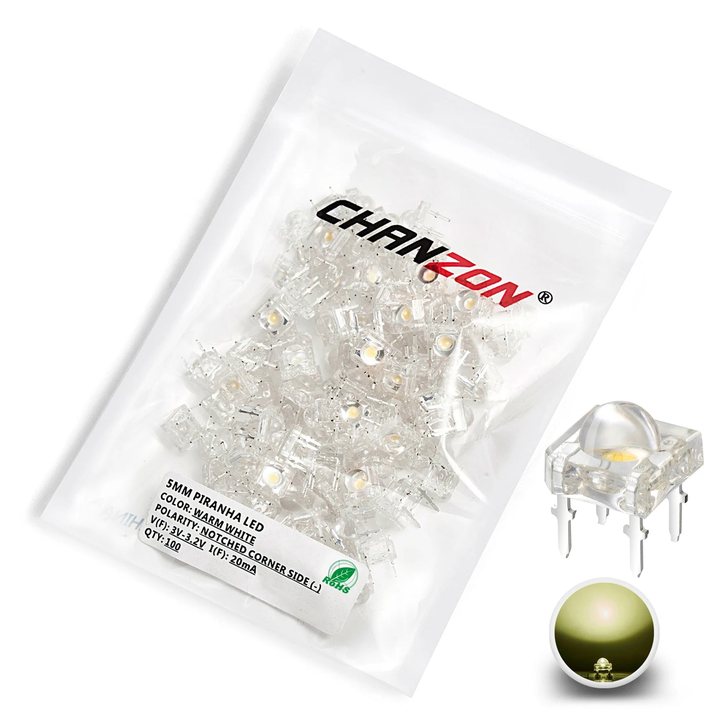 100pcs 5mm LED Piranha Light Emitting Diode Lamp Warm White Red Green Blue Yellow Bright Color 3V Indicator DIY DIP PCB Circuit