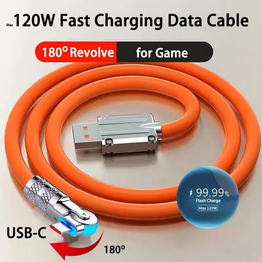 Cable USB Tipo C Carga Rápida 120W 7A con Codo Rotatorio 180° para Juegos Xiaomi/Redmi/Honor