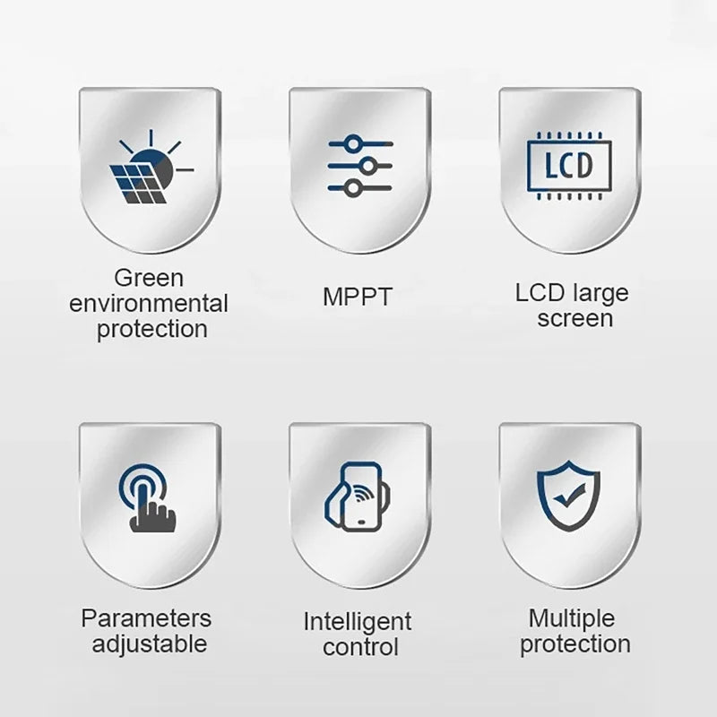 Controlador Carga Solar MPPT 30A/60A 12V/24V LCD Display Bluetooth/WiFi Snap-On Almacenamiento Energía