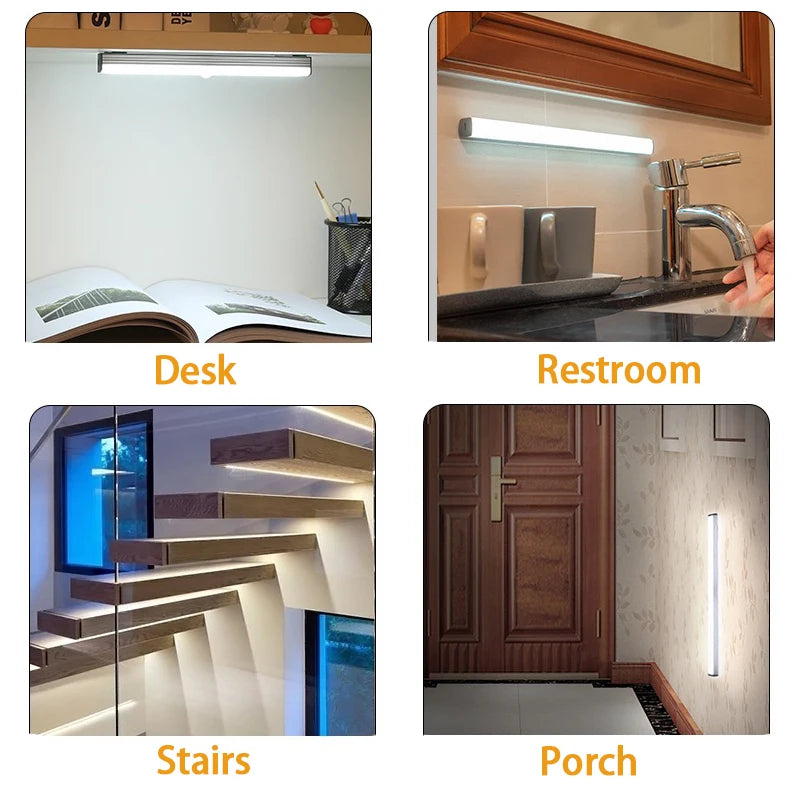 Luz Nocturna LED Inalámbrica con Sensor Movimiento (Recargable Tipo C) para Gabinete/Armario/Escalera/Cocina