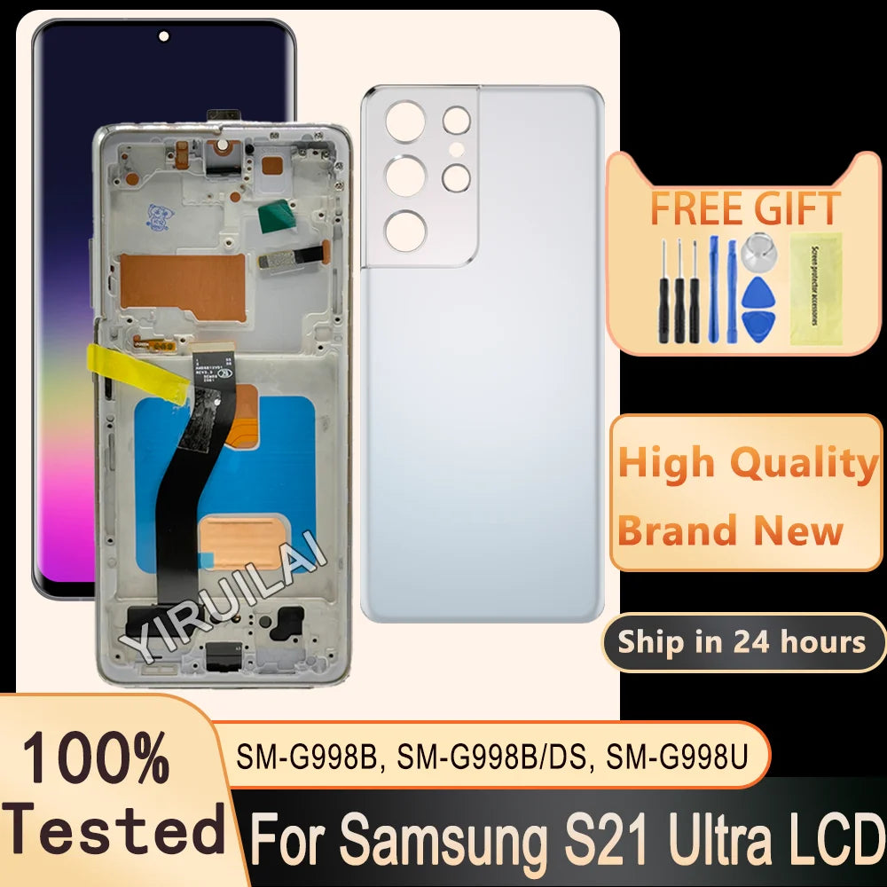 Pantalla S21Ultra de calidad TFT de 6,67 pulgadas con marco para Samsung S21 Ultra 5G G998 G998U G998B, montaje de digitalizador con pantalla táctil