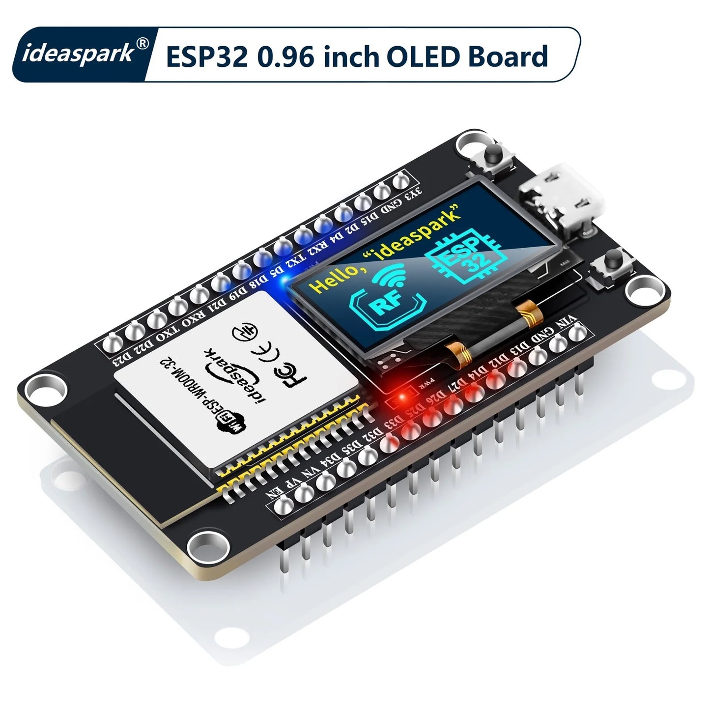 Placa Desarrollo IDEASPARK ESP32 (CH340) con Pantalla OLED 0.96", Módulo Inalámbrico WiFi+BLE, Micro USB para Arduino/Micropython