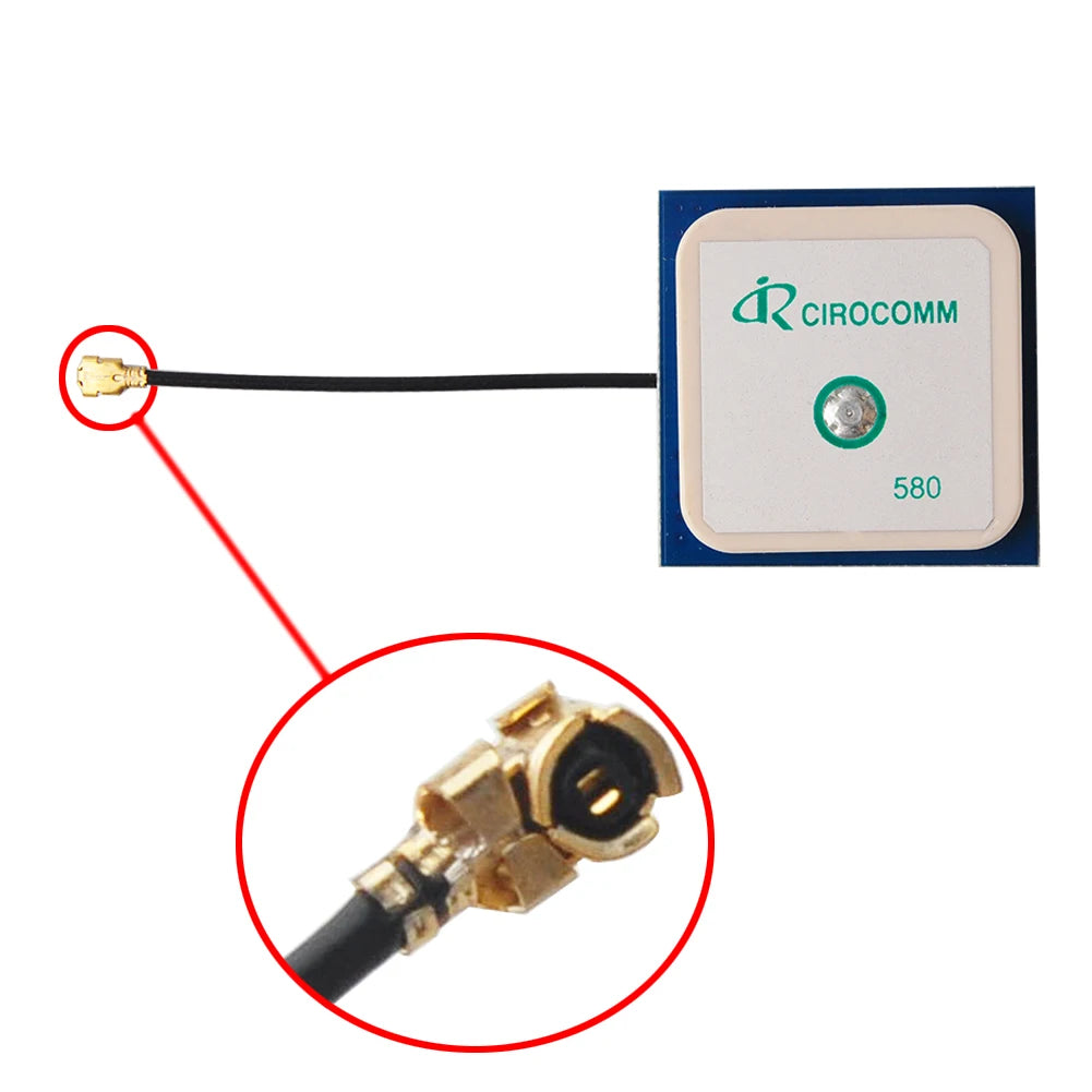 Antena GPS Activa Interna Beitian BT-580 Cirocomm (Cerámica 25x25x2mm, 32dB Ganancia, Conector IPEX, Cable 5cm)