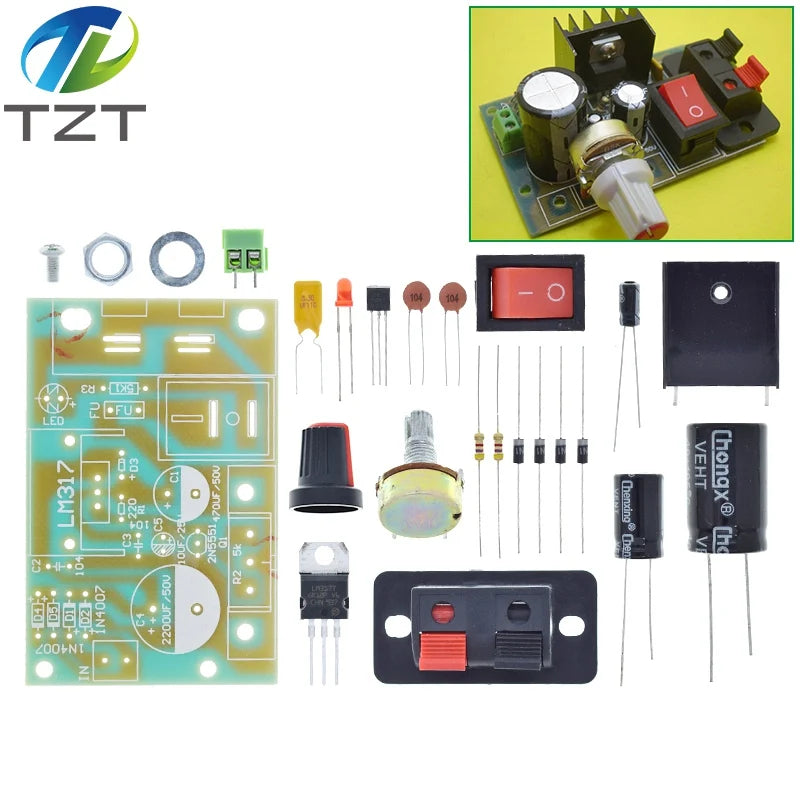Kit DIY Módulo Fuente Alimentación Step-Down LM317 Regulador Voltaje Ajustable con Fusible Reseteable