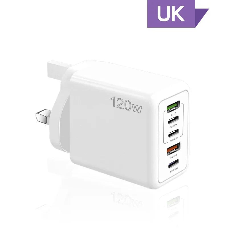 Cargador Xiaomi 120W Carga Rápida Multi 5 Puertos USB-C PD Adaptador para iPhone/Xiaomi/Samsung