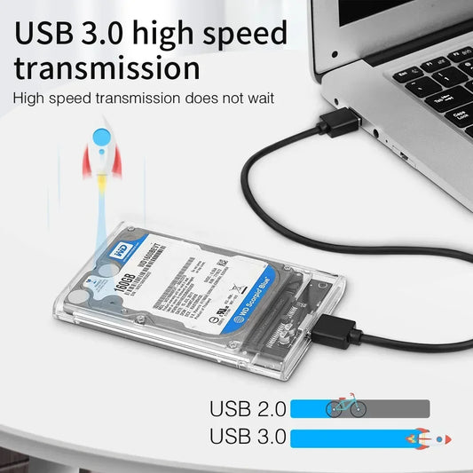 Carcasa Externa USB 3.0/Tipo C para Disco Duro HDD/SSD SATA 2.5" (UASP, Transparente, Portátil, Tool-Free)