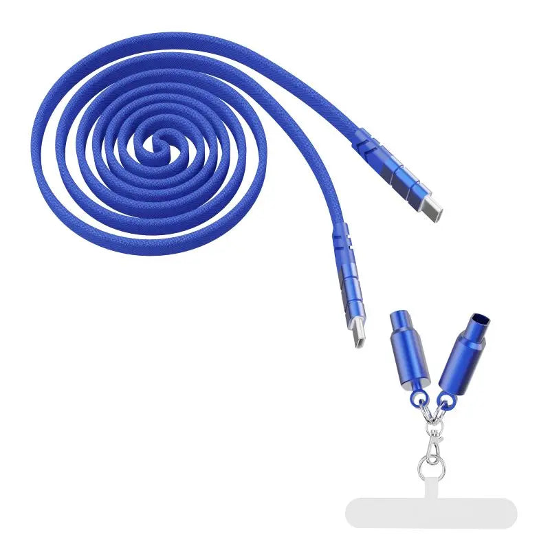 Cable Carga Rápida PD 60W USB-C a USB-C con Lanyard Nylon Trenzado Plano Anti-Pérdida (0.8m/1m/1.2m)