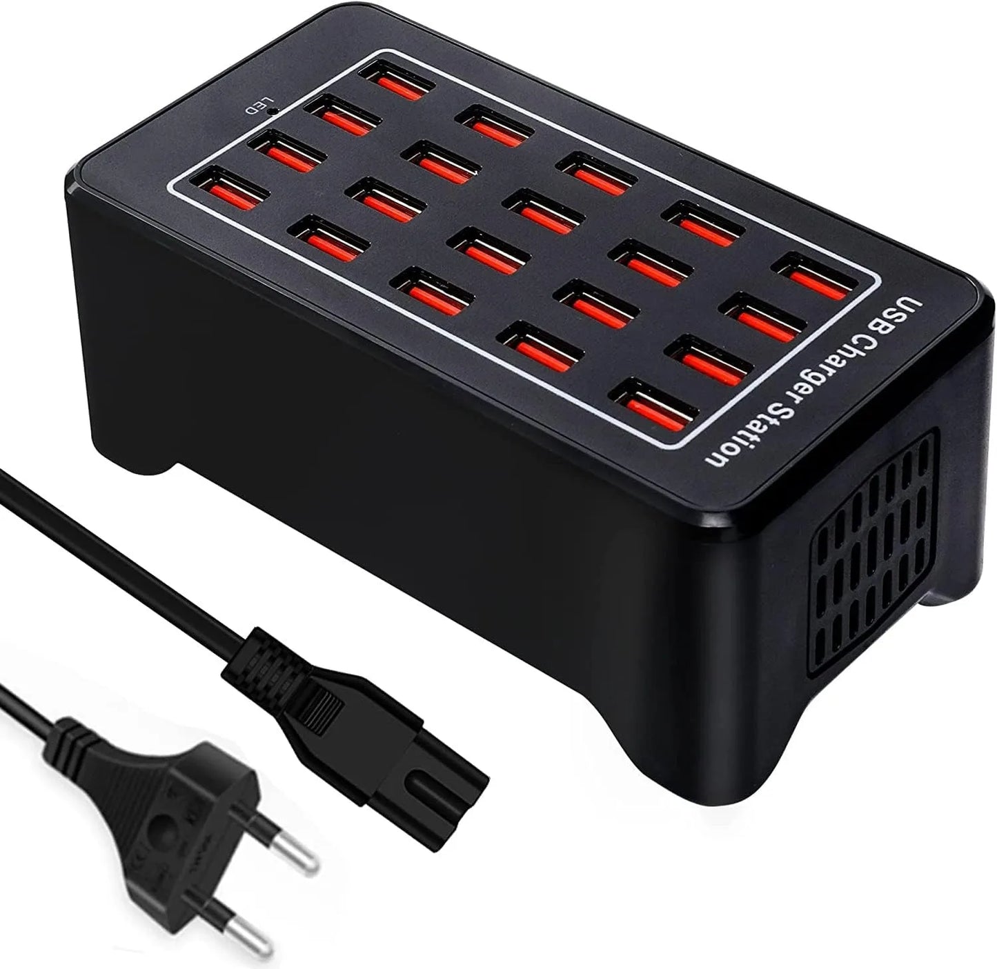 Hub Cargador USB Inteligente Escritorio 20/30 Puertos (100W/150W) Estación Carga Multi-Puerto para Samsung/iPhone/iPad/Tablet