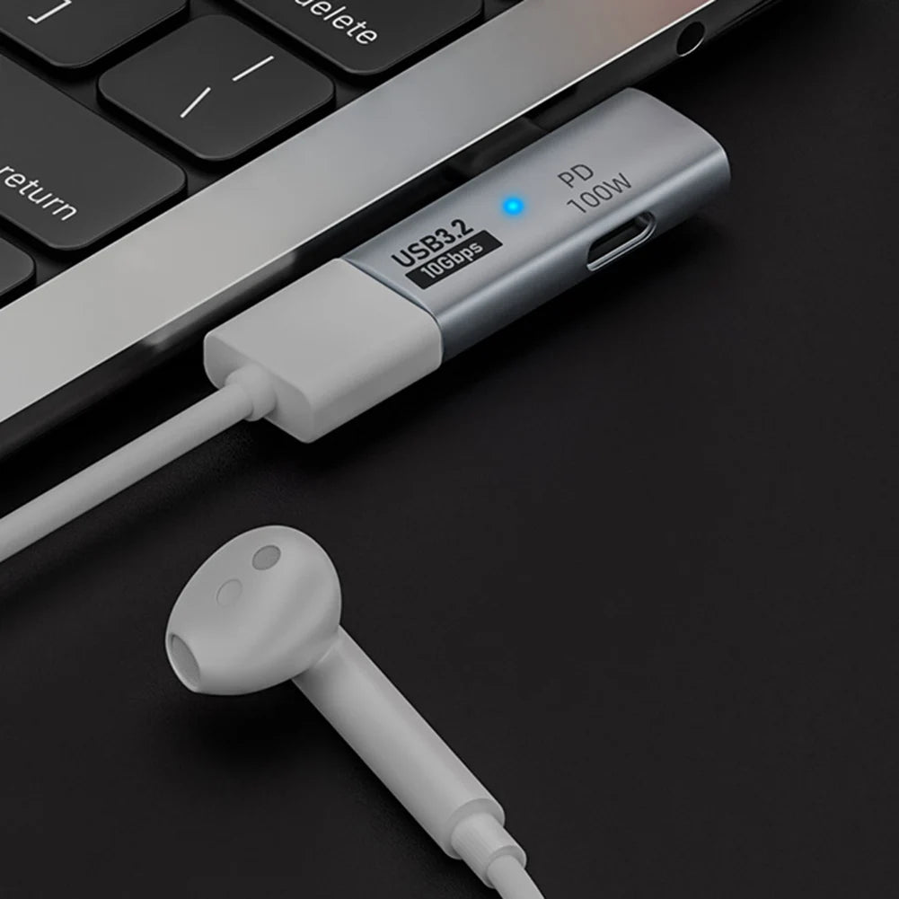Adaptador USB-C 2-en-1 100W PD a USB OTG Soporta Transferencia Datos Carga Rápida para iPhone 15/Tablet/MacBook