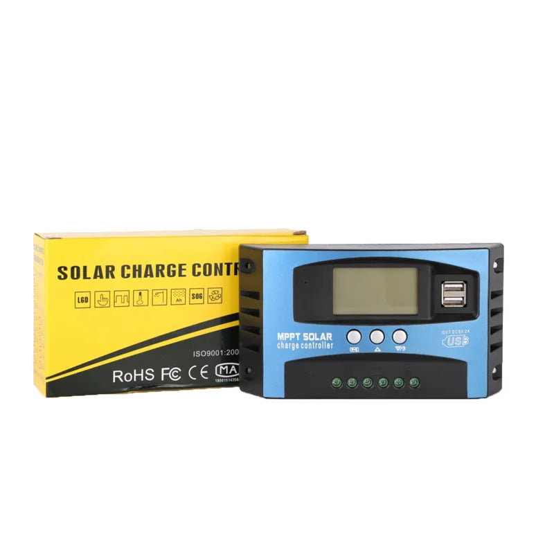 Controlador Carga Solar MPPT 30A-100A 12V/24V Dual USB LCD Regulador con Carga Panel Batería