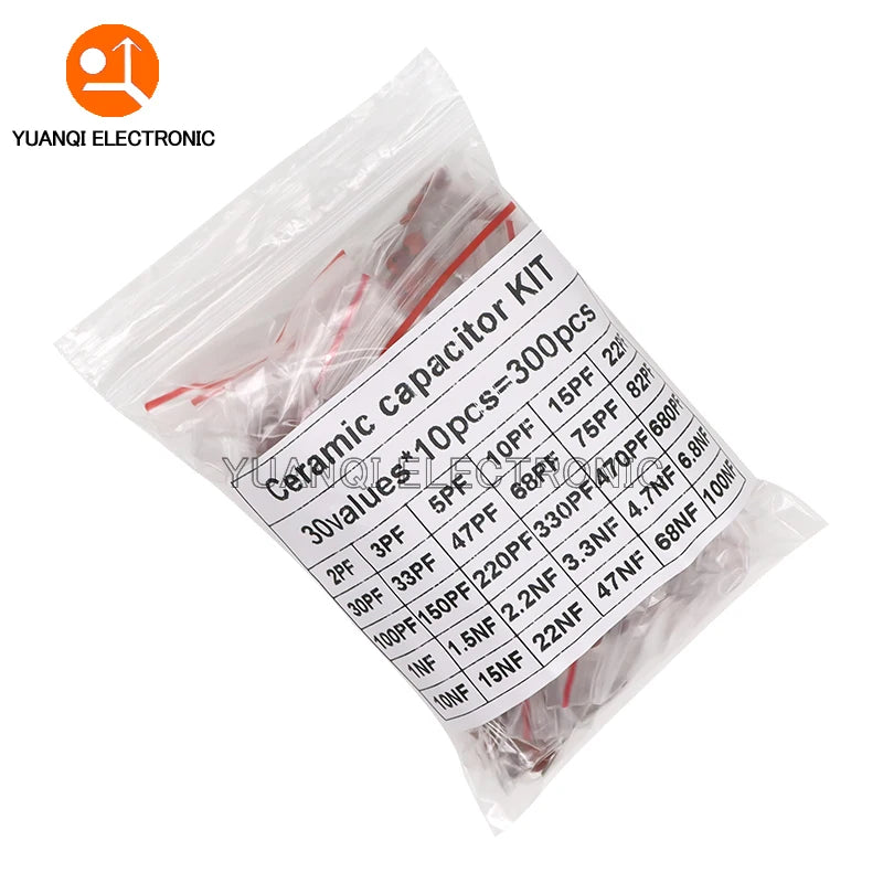 Kit Surtido Capacitor Cerámico (2pF-0.1uF, 50V, 30 Valores x 10 Unidades) DIY - Pack 300 Piezas