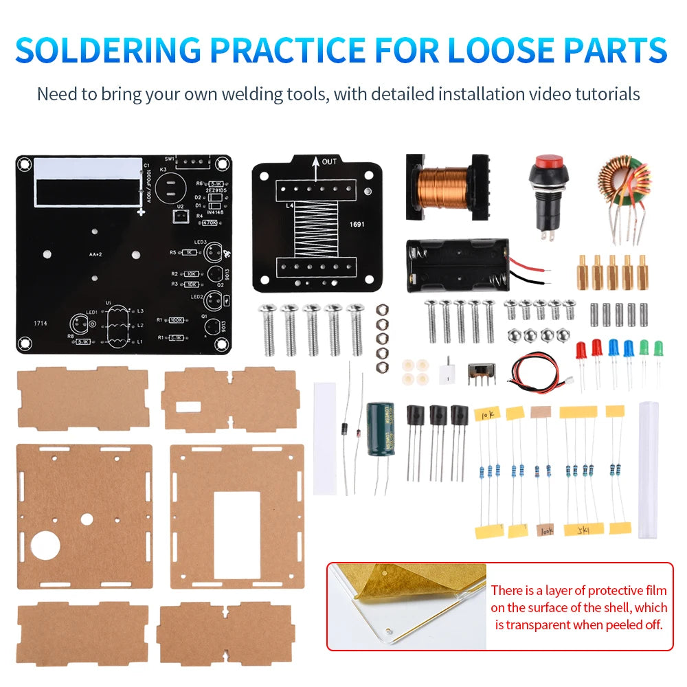 Kit DIY Cañón Electromagnético Alto Voltaje (3V DC) - Módulo Booster Bobina y PCB Práctica Soldadura