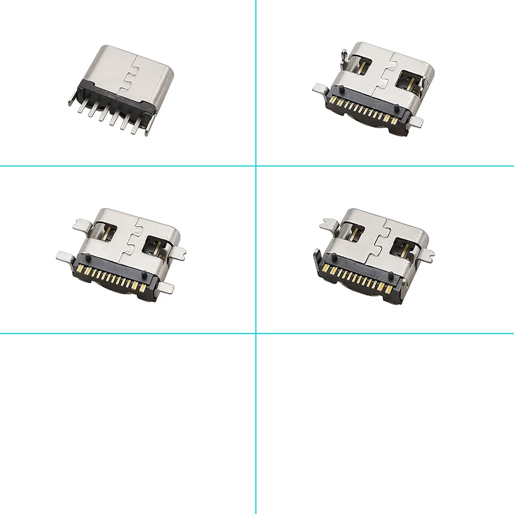 Conector Socket Carga USB Hembra Tipo C (6 Pines/16 Pines) para Soldadura PCB DIY Reparación Adaptador Jack (Caja 100 Unidades)
