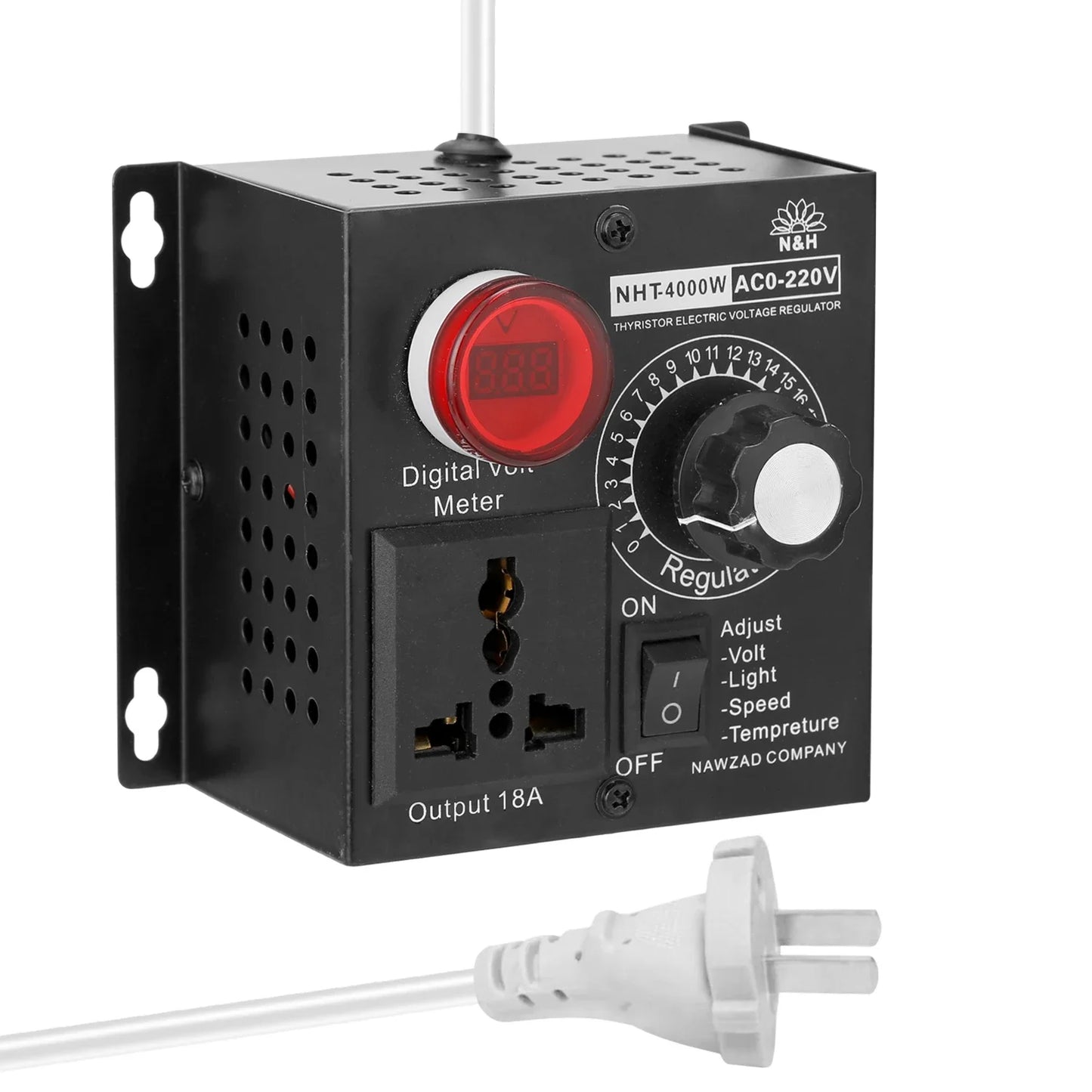 Regulador Voltaje AC 220V 4000W SCR Dimmer Ajustable Velocidad/Temperatura/Luz Compacto