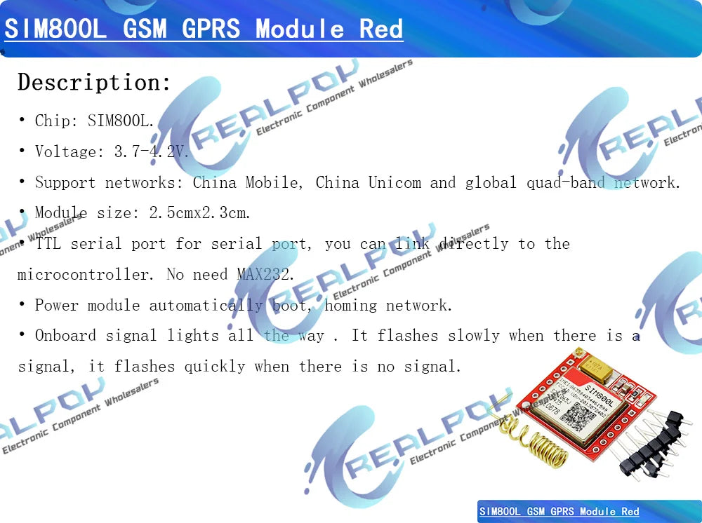 Módulo GSM/GPRS SIM800L Pequeño (MicroSIM, Quad-Band, Serial TTL) Placa Core para Arduino