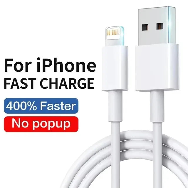 Cargador USB EU Carga Rápida para iPhone 6S-14 Pro Max/Plus/X/XR/XS con Cable Datos USB (1m/1.5m/2m)