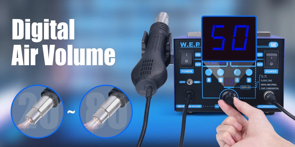 WEP 862BD+ Visible Adjustable Temperture Air Volume BGA Rework Station Hot Air Soldering Station SMD Rework Station With ESD