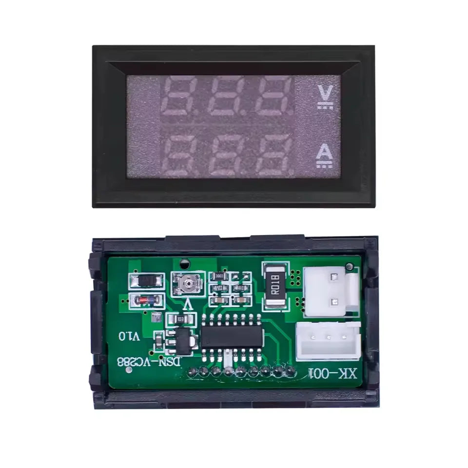 Medidor Panel Digital Voltímetro Amperímetro DC 0-100V 10A Display Dual LED Rojo/Azul 0.28"