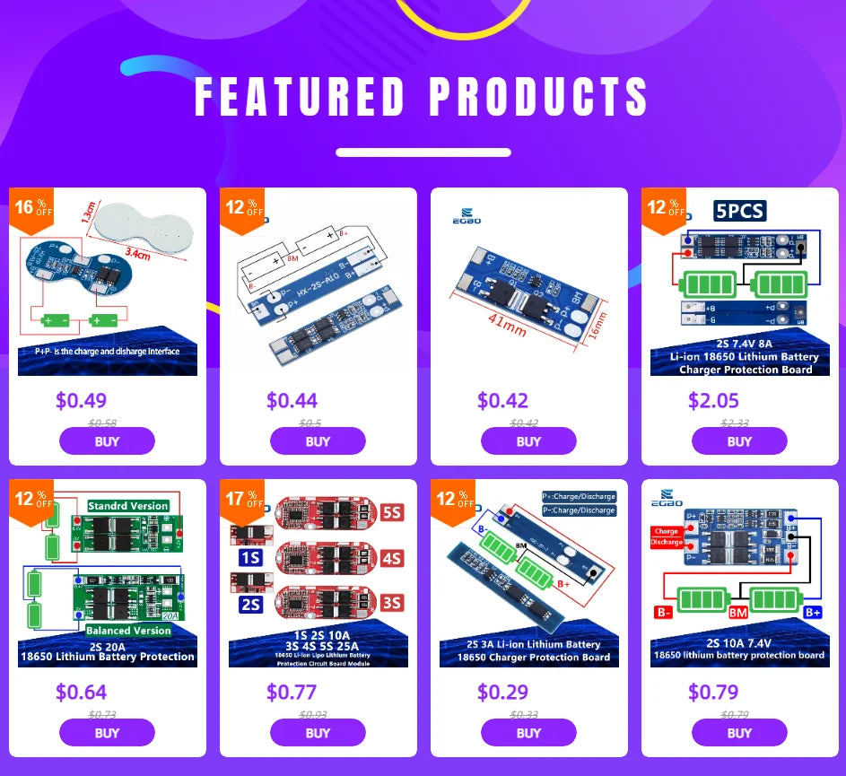 1~20PCS 2S 7.4V 8A Li-ion 18650 Lithium Battery Charger Protection Board 8.4V Overcurrent Overcharge / Overdischarge Protection