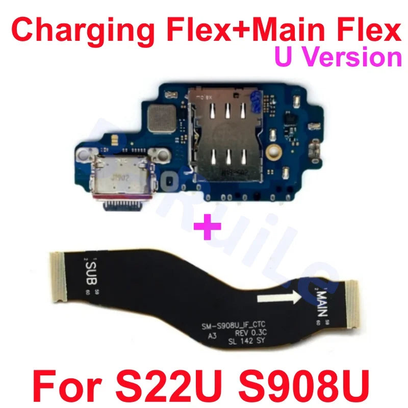 Puerto de carga flexible para Samsung S23 S22 Plus Ultra S901B S901U S906U S908B S S911B S916U S918B placa base conectar Cable USB principal