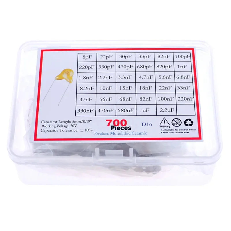 Kit Surtido Capacitor Cerámico Multicapa (8pF-2.2uF, 35 Valores) - Pack 700 Unidades