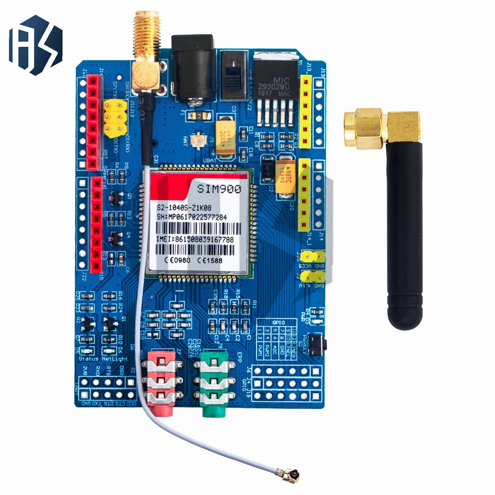 Kit Módulo GSM/GPRS SIM900 Quad-Band (850/900/1800/1900MHz) Placa Desarrollo Ultra Compacta con Antena SMA para Arduino