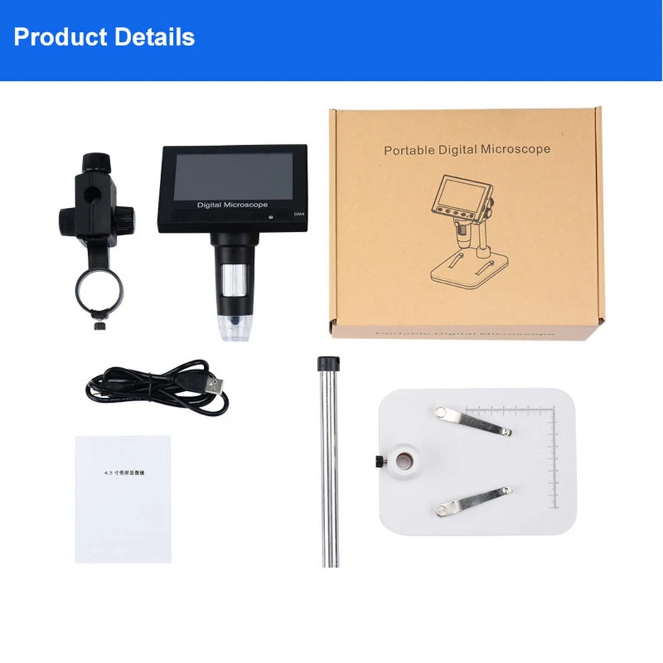 Elikliv EDM43 1080P Digital Microscope 4.3" IPS Screen Microscopes 1000x Entire Coin View Soldering Microscopio for PC Laptop