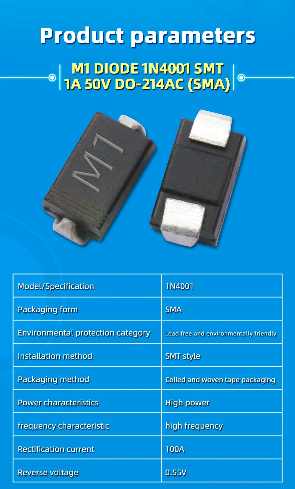 Kit Surtido Diodos SMD Rectificadores (M1, M4, M7) y Schottky - 100 Piezas