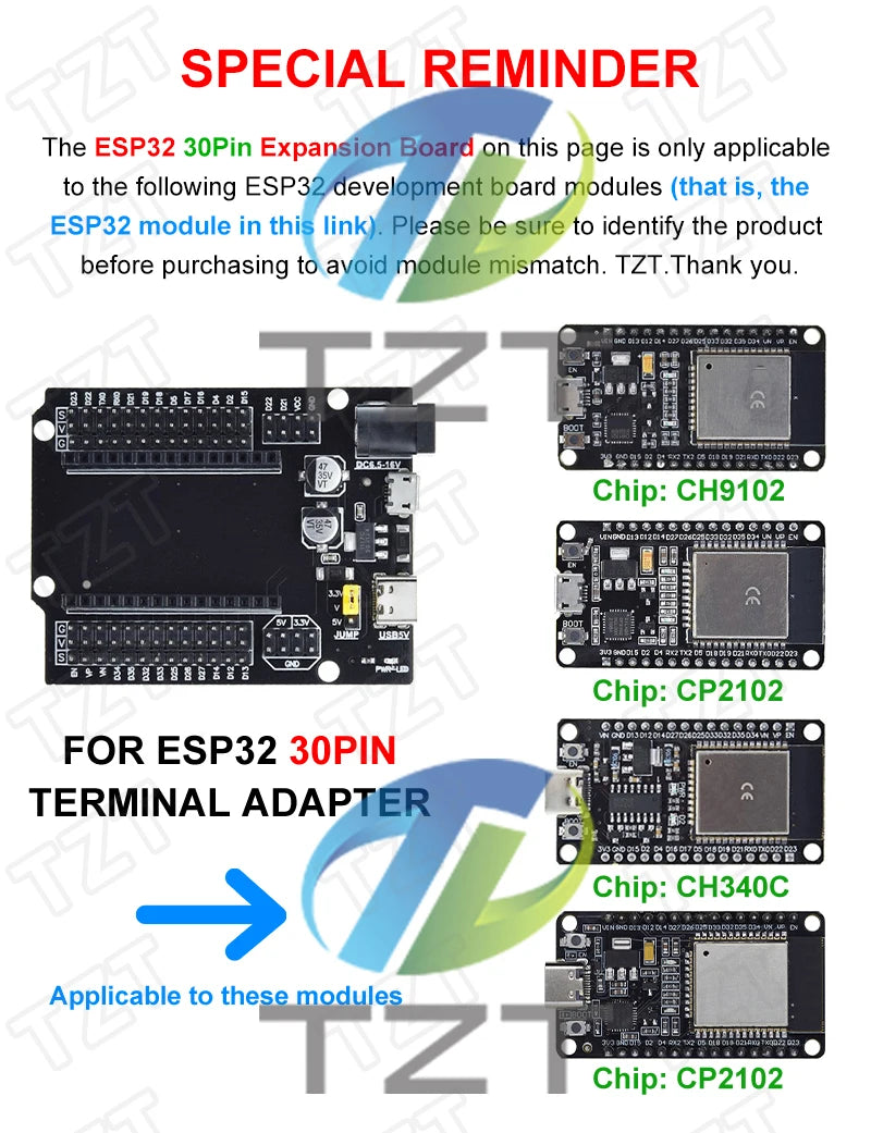 Placa Desarrollo DIYTZT ESP32 (ESP-32/ESP-32S/ESP32-CAM/ESP-WROOM-32) WiFi + Bluetooth Doble Núcleo Bajo Consumo