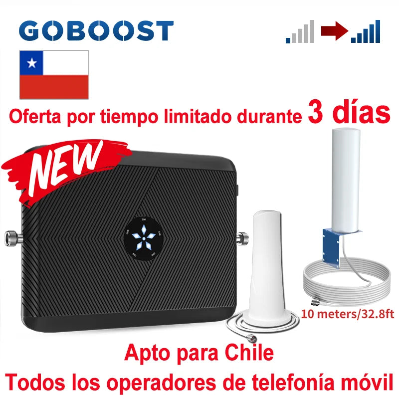 Kit Amplificador Señal Celular GoBoost 2G/3G/4G LTE GSM 700/850/1700/1900/2600 MHz (Chile)