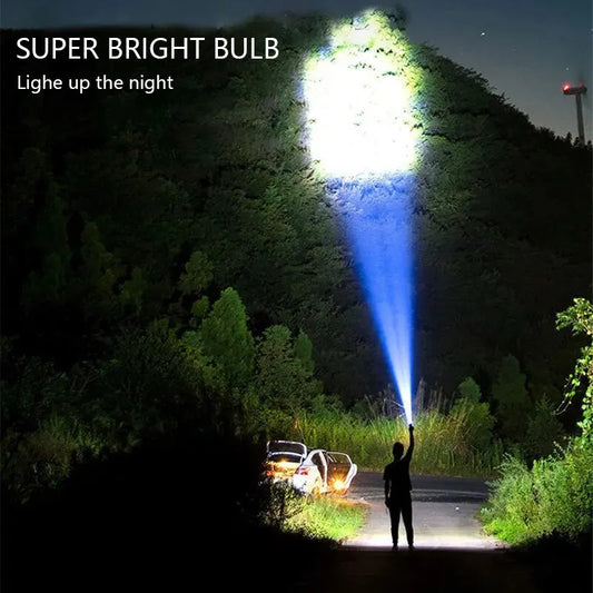 Linterna LED Alta Potencia (5 LEDs) Recargable Foco Camping con Luz Lateral (3 Modos) para Aventura Exterior