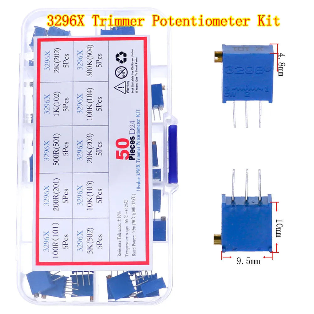 3296W 3296X RM063 RM065 3362P 3386P 3266W 3006P Trimmer Potentiometer Kit 100ohm-1M Variable Resistor Mixed set Box