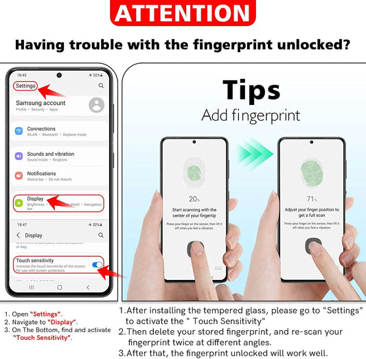 Protector Pantalla Cristal Templado para Samsung Galaxy S21 FE/S22 Plus/S23 (Compatible Desbloqueo Huella)