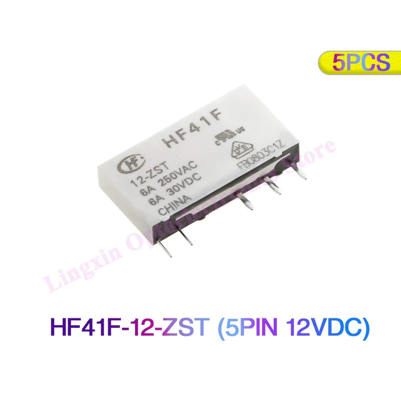 Relé Potencia HF41F-ZS/ZST/HS/HST 5-Pin 6A - Voltajes (5V/12V/24V DC) - Lote 5 Piezas