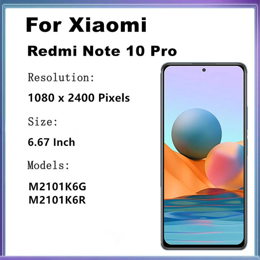 AMOLED Display Screen for Xiaomi Redmi Note 10 Pro M2101K6G M2101K6R LCD Display Touch Screen for Redmi Note 10 Pro Replacement