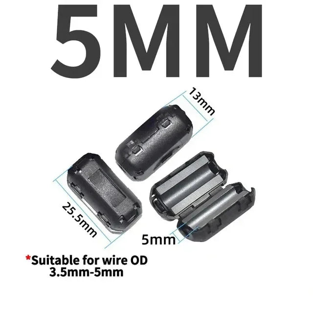 Filtro Ferrita Clip Snap Anti-Interferencia EMI/RFI Negro - Varios Diámetros (3.5mm a 15mm) - Lote 20-100 Piezas