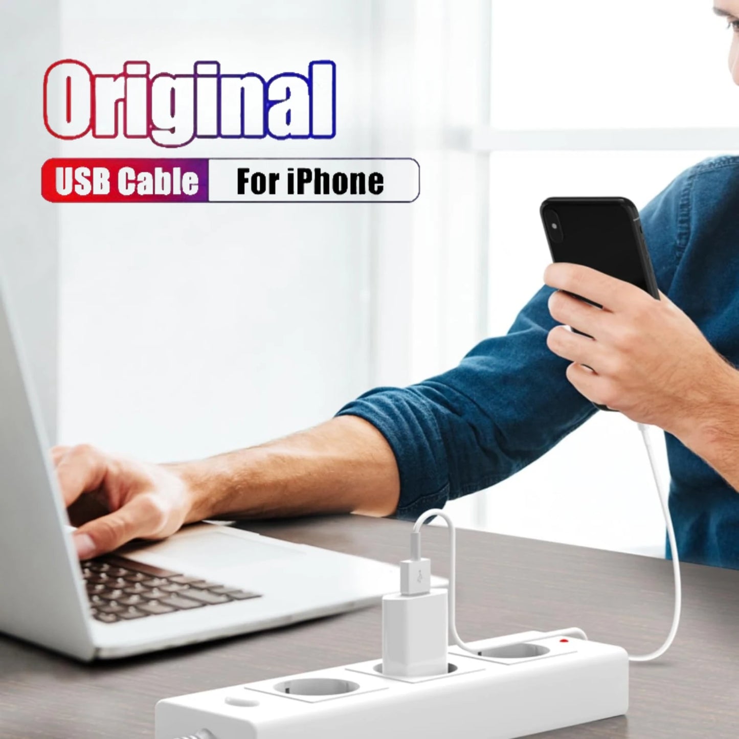 Cargador USB EU Carga Rápida para iPhone 6S-14 Pro Max/Plus/X/XR/XS con Cable Datos USB (1m/1.5m/2m)