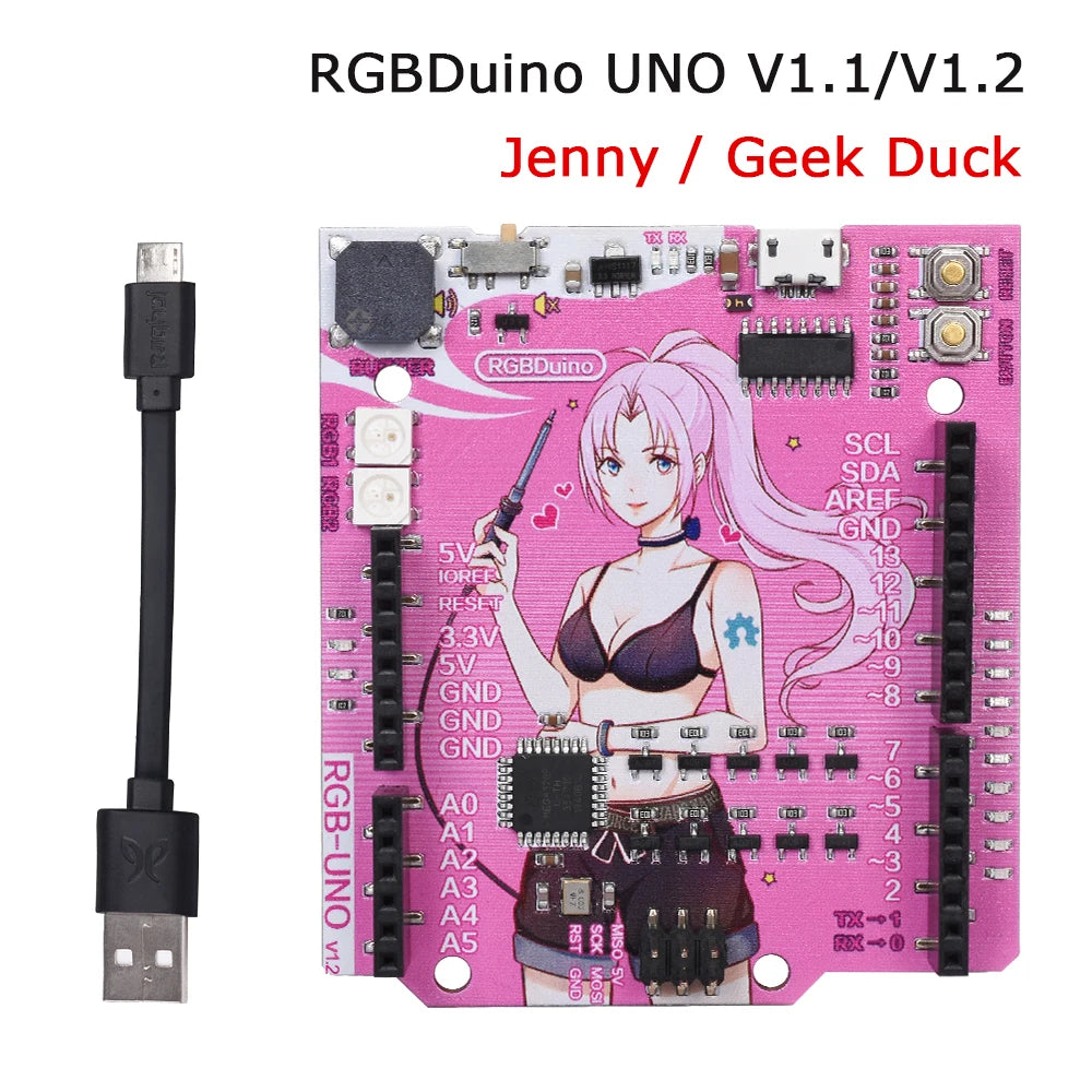 Placa Desarrollo RGBDuino UNO V1.2 Jenny (ATmega328P, CH340C) Mejora vs Arduino UNO R3 para Raspberry Pi 4/3B