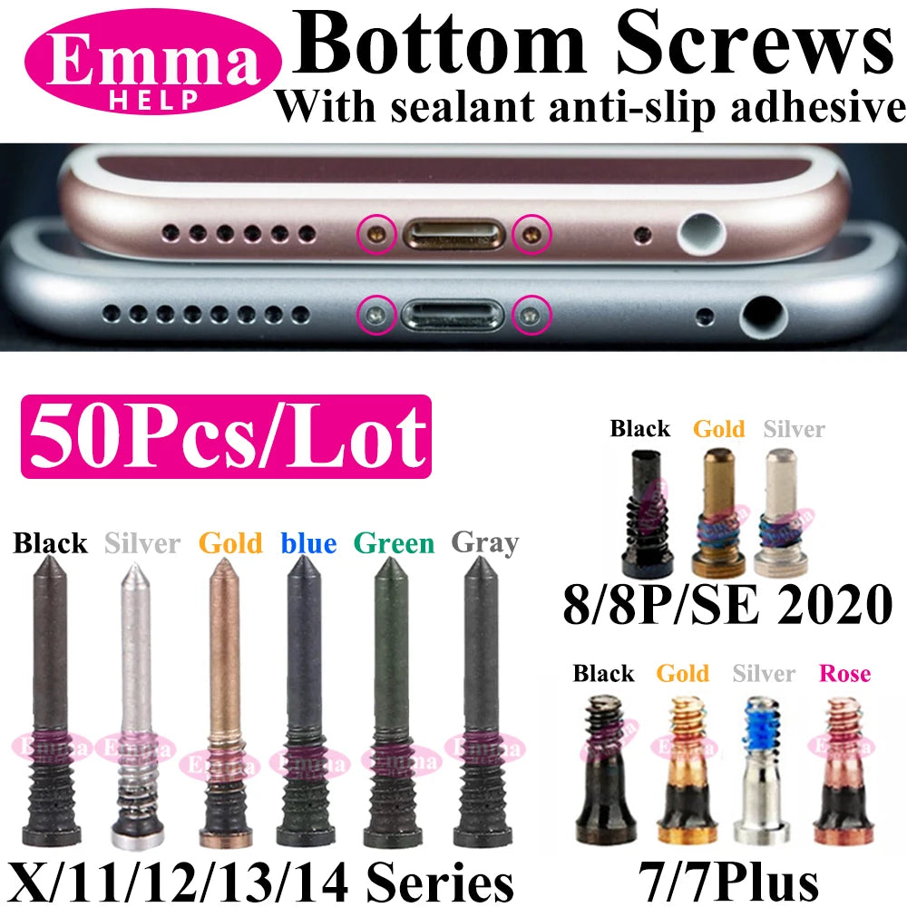 Tornillos Inferiores Pentalobe para iPhone 7-15 Pro Max/XS/XR (Reparación Tapa Trasera/Dock Carga) (50 Unidades)
