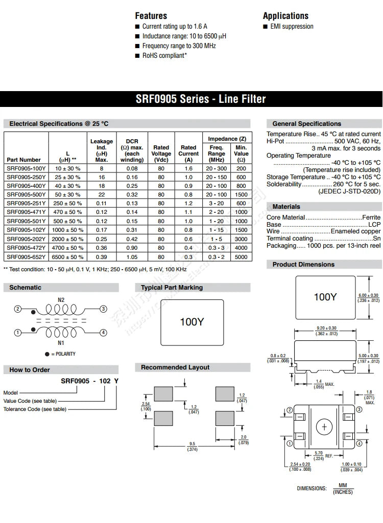 Choque Modo Común Moldeado SMD 0905 - Varios Valores (10uH a 2mH) - Lote 5 Piezas
