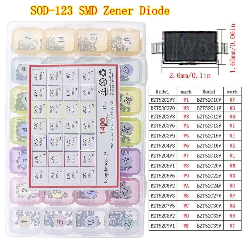 Kit Surtido Diodos (Zener/TVS/Schottky Rápido) DIP/SMD para Electrónica DIY