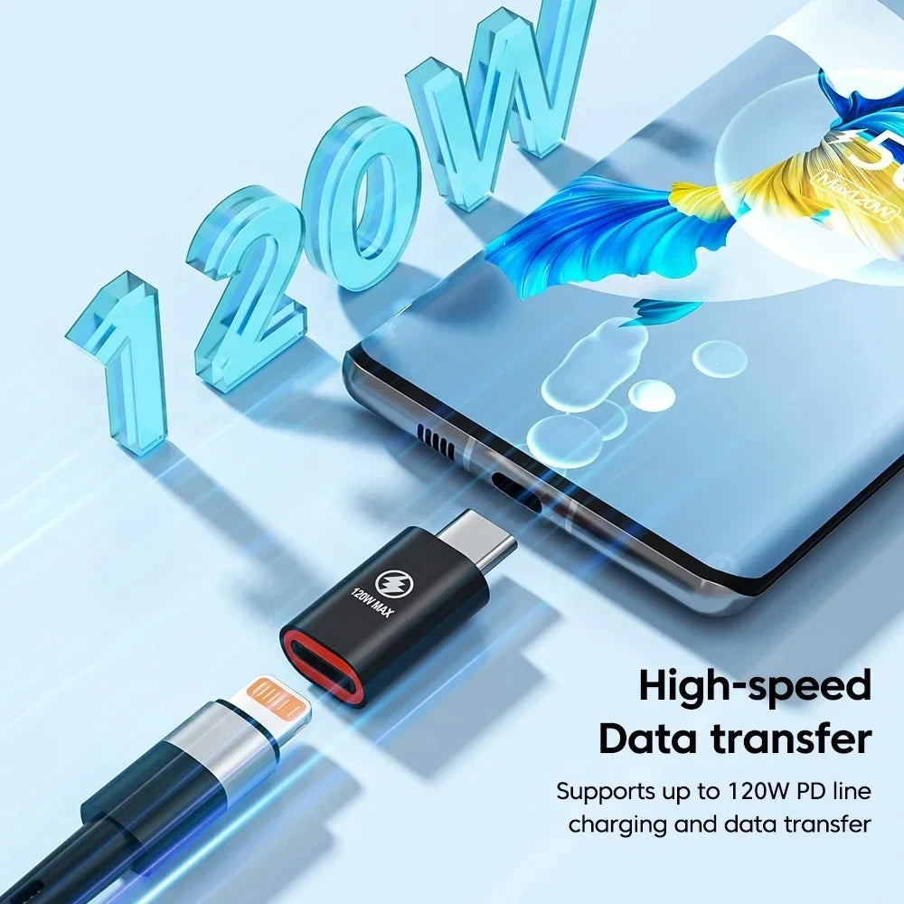 Lote 1-3 Pcs Adaptador Convertidor Carga Rápida PD 120W Lightning Hembra a USB-C Macho para iPhone 15/14/13/iPad/Samsung