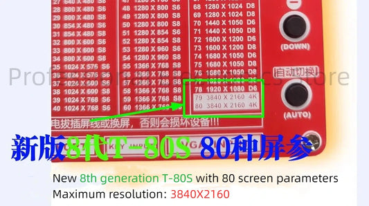 Tester Pantallas LCD/TV Universal (8va Gen) T-80S (LVDS 2K/4K) - Herramienta Reparación Punto Pantalla