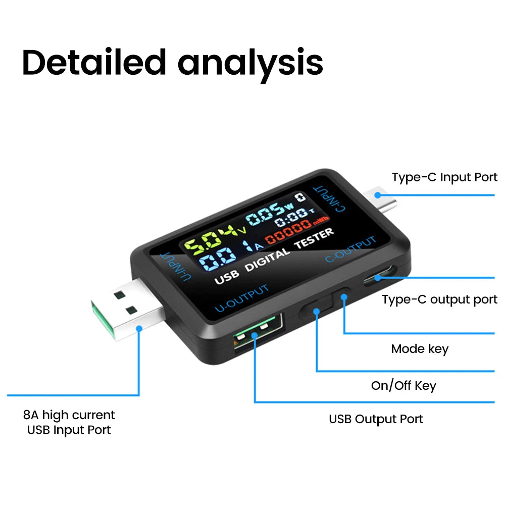 Tester USB Medidor Voltaje/Corriente/Capacidad Batería (Voltímetro Doctor Cargador Power Bank)