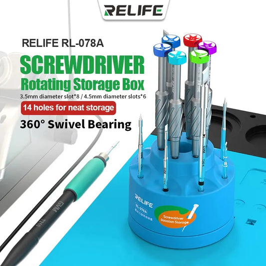 Rack Almacenamiento Herramientas Reparación Multifuncional Rotatorio 360° RELIFE RL-078A (Clasificación Ranura Multi-Agujero) Caja Herramientas