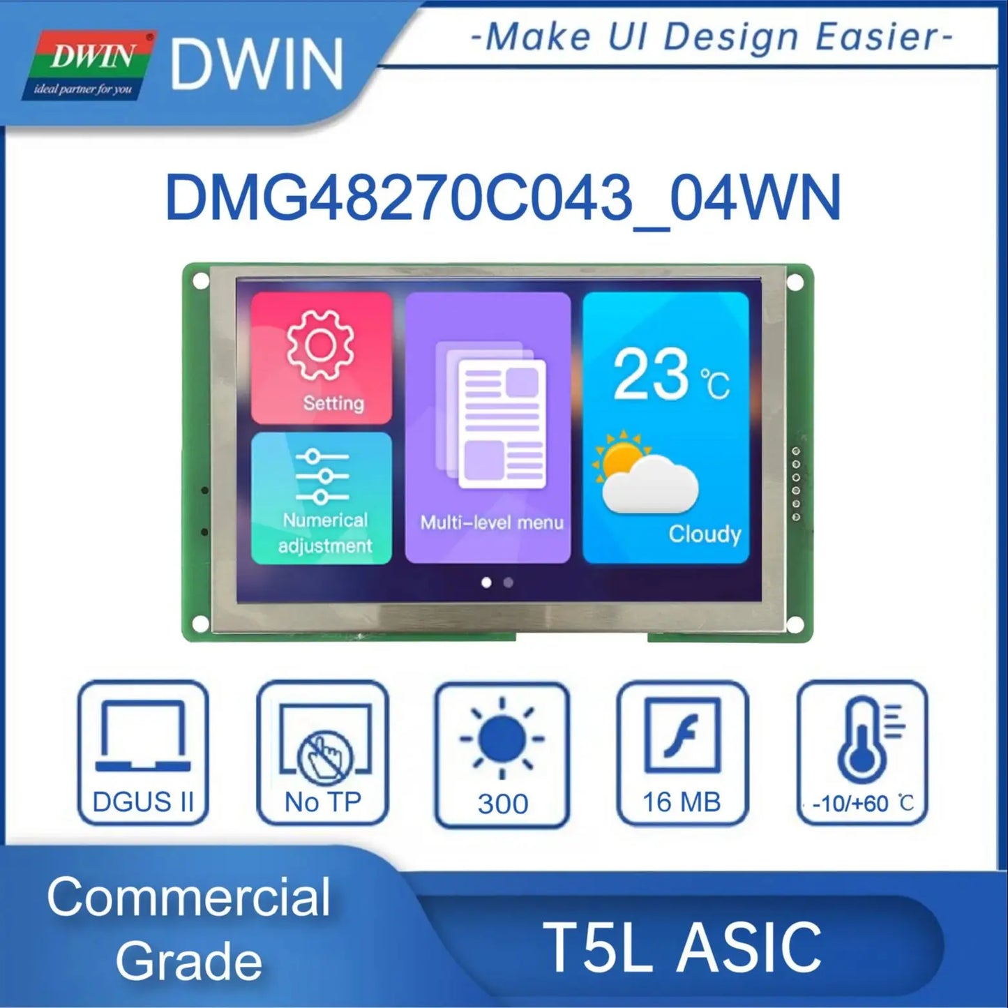 Pantalla Táctil Inteligente HMI DWIN 4.3" (480x272) TFT LCD - Bajo Costo