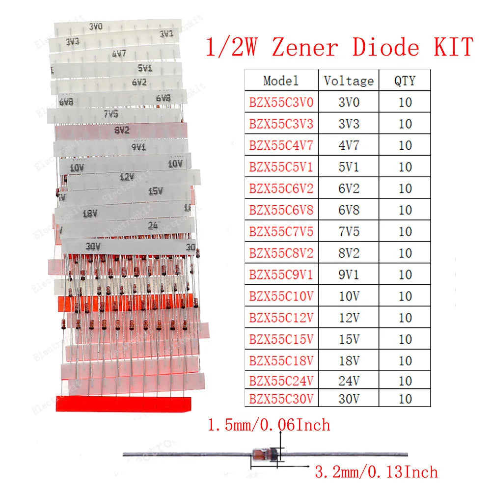 Kit Surtido Diodos (Rectificador/Zener/Schottky Rápido/Switching) DIP/SMD (1N4148, 1N4007, 1N5819, FR107, etc.)